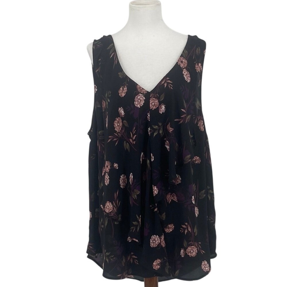 Torrid Black Pink Purple Floral Top V-Neck Whimsigoth Ruffle‎ Flowy Size 2X